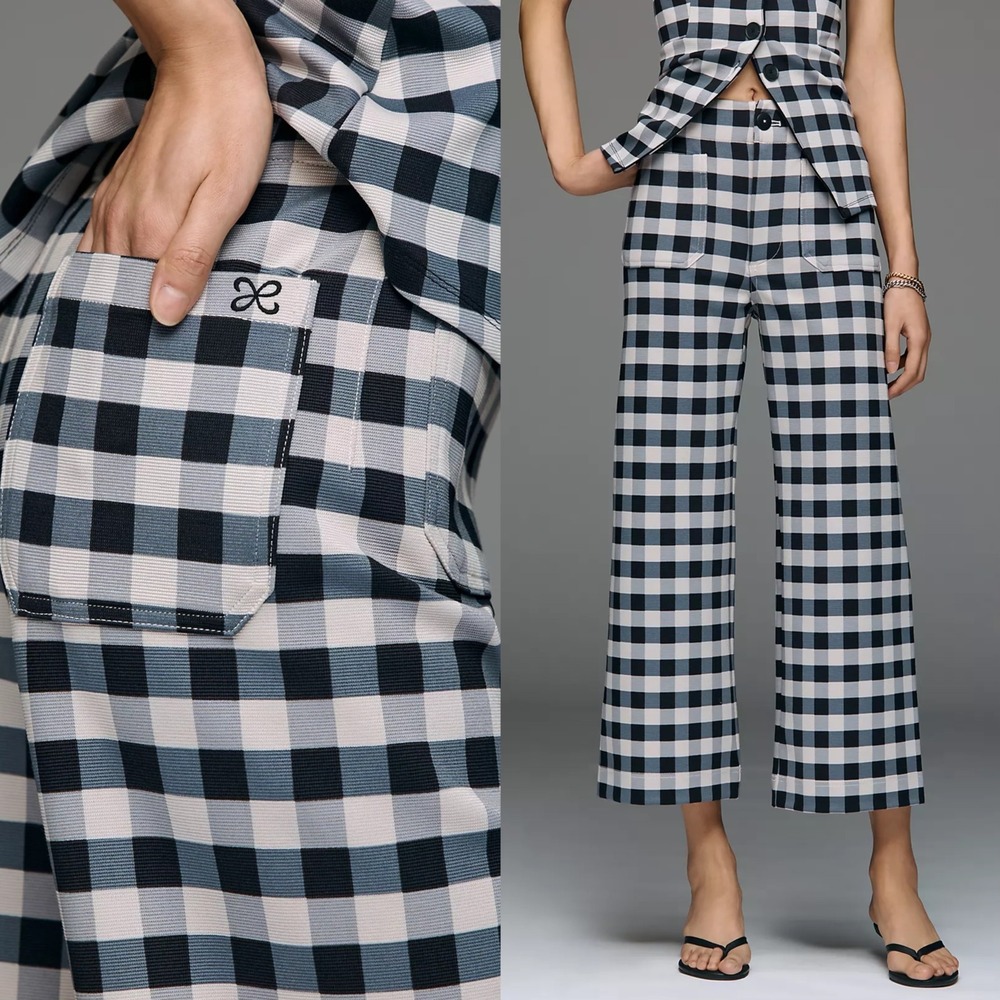 Maeve by Anthropologie Tank and Wide Leg Pants Set, Black/White Check Sz XS / 25 - Picture 3 of 8